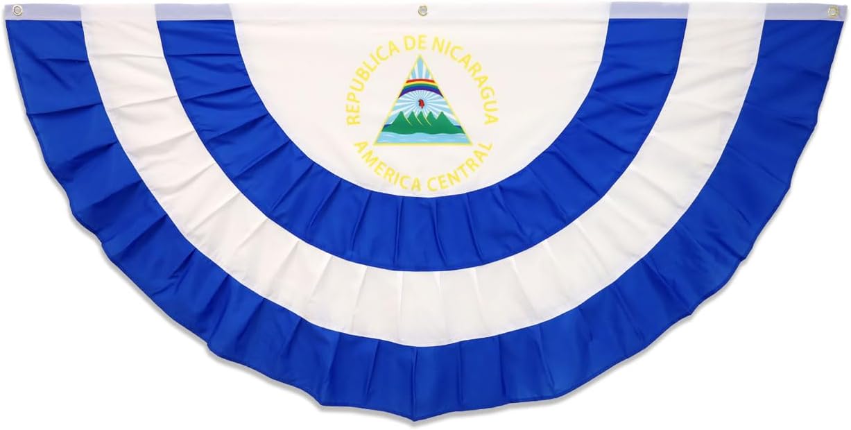 Nicaragua 3x6ft Pleated Bunting Flag - Country Flags for Homes, Businesses, Offices, Schools