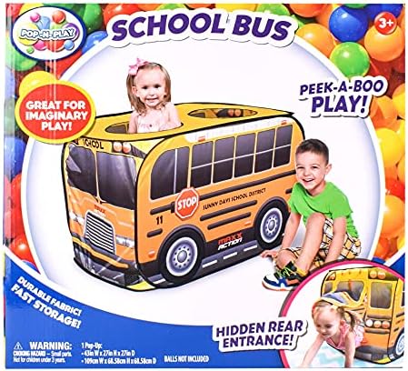 Sunny Days Entertainment Pop Up School Bus – Indoor Playhouse for Kids | Yellow Vehicle Toy Gift for Boys and Girls
