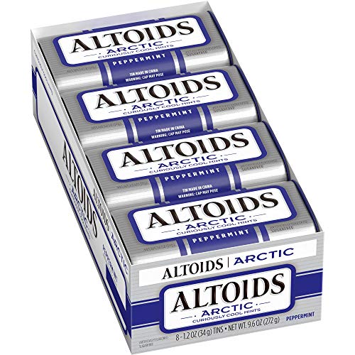 ALTOIDS Arctic Wintergreen Breath Mints Sugar Free Hard Candy Bulk, 1.2 oz Tin (8 Pack)