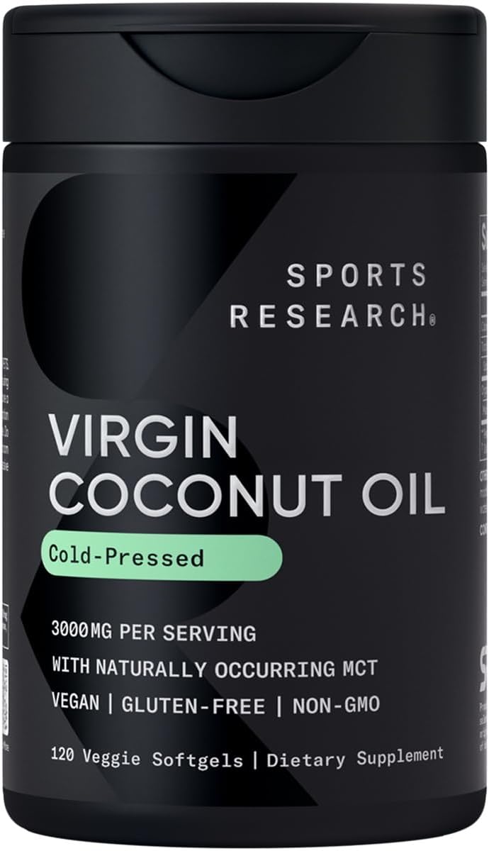 Sports Research® Organic Coconut Oil 3000mg, 120 Softgels | Cold-Pressed