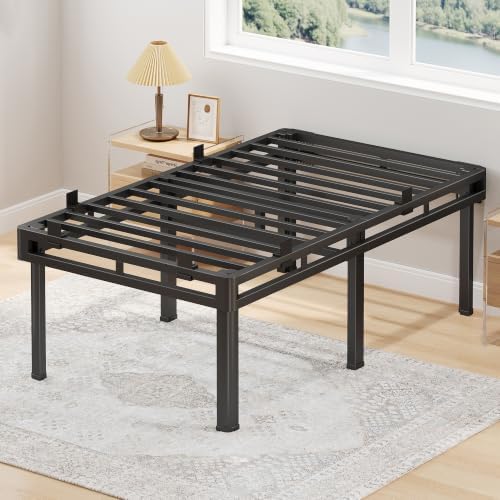 Superay 24 inch HIgh Queen Bed Frame with Rounded Legs, Double Layer Design | Metal Bed Frame & Box Spring 2 in 1 High Platform with Matress Gasket & headboard Adapter, Heavy Duty Support 4000lbs, Black