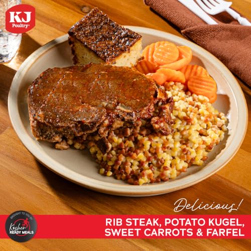KJ Poultry Kosher Ready Meals - Beef Rib Steak & Kugel, MRE Meat Meals Ready to Eat, Shabbos Food (1 Pack) Prepared Entree Fully Cooked, Shelf Stable Microwave Dinner Travel Military Camping Survival