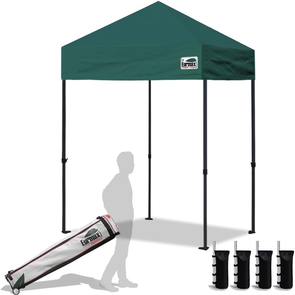 Eurmax USA 10x10ft Pop Up Canopy,Commercial Instant Tent for Outdoor Events,Patented No-Tip Rolling Storage Bag with 4 Sandbags,UV & Water Resistant,Heavy Duty Portable Shelter Gazebo,Black