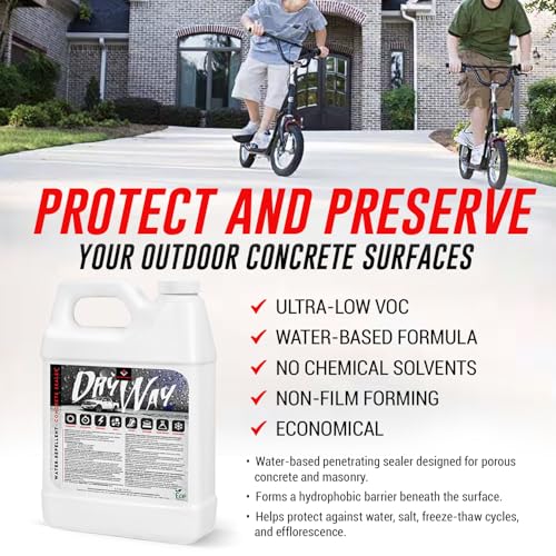 DryWay Silane Siloxane Penetrating Concrete Driveway Sealer, Natural Finish | Breathable Water-Repellent Concrete Sealer for Brick, Pavers, Patios, Pool Decks & Outdoor Concrete - Non-Film Forming
