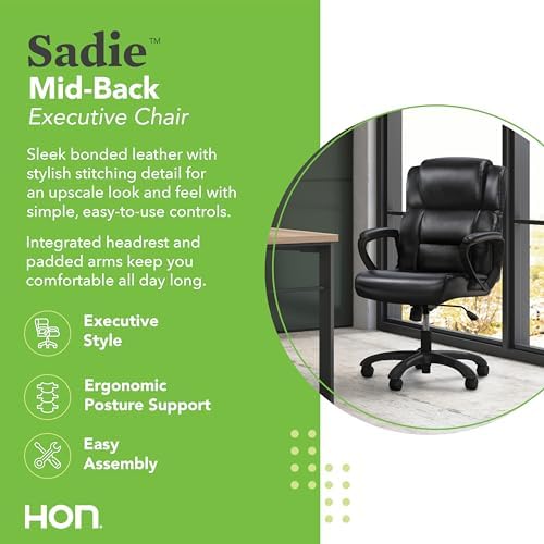 HON Sadie Big and Tall Ergonomic Office Chair, Heavy Duty Desk Chair, Black | Big and tall ergonomic office desk chair for desk work, lumbar support, adjustable arms, mesh comfort, 350 lb capacity