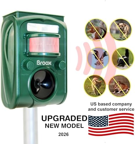 Broox 2026 Upgraded Solar Animal Repellent, Cat Repellent Outdoor, Squirrel Repellent, Deer Repellent, Ultrasonic pest Repeller, Waterproof IP 65