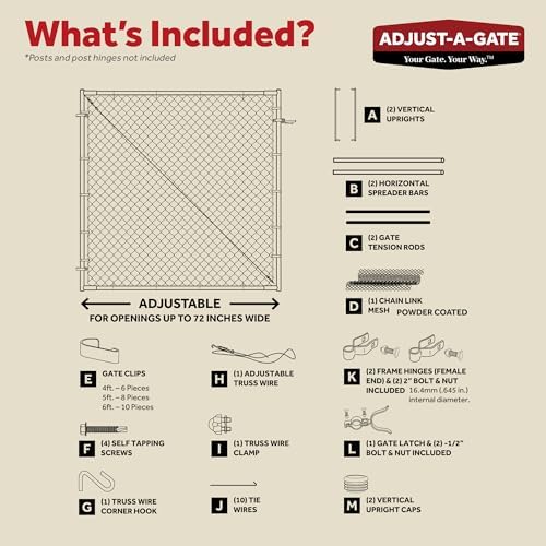 Adjust-A-Gate Adjustable Chain Link Square Corner Complete Gate Kit, Fit-Right, Black, 6'H