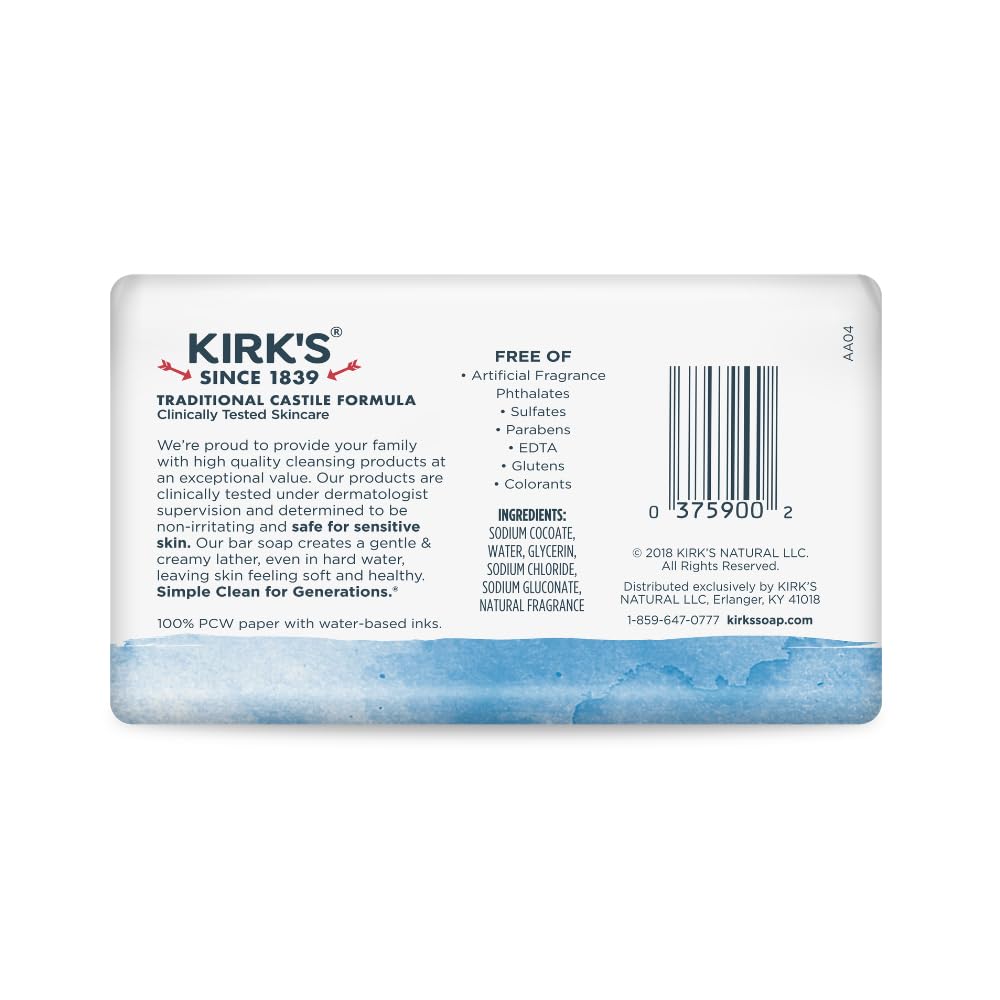 Kirk's Castile Bar Soap, Aloe Vera - Clinically Tested, Safe for Sensitive Skin with Coconut Oil, Vegan and Non-GMO - 4 oz Bars, 6 Pack