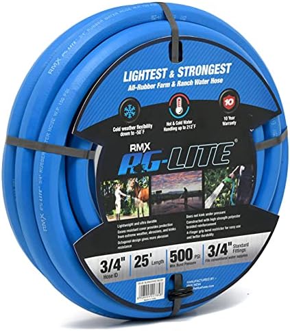 AG-LITE BSAL5825 5/8" x 25' Hot/Cold Water Rubber Garden Hose, 100% Rubber, Ultra-Light, Super Strong, 500 PSI, 50F to 190F Degrees, High Strength Polyester Braided