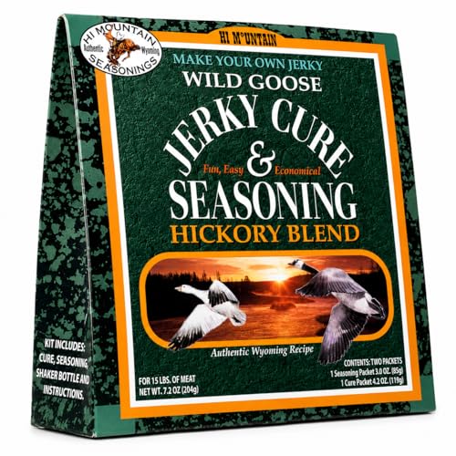 Hi Mountain Goose Jerky Seasoning & Cure Kit | MEQUITE | Makes 15 lbs | Make homemade goose, duck & waterfowl jerky with bold mesquite smoke flavor for smoker, dehydrator & oven