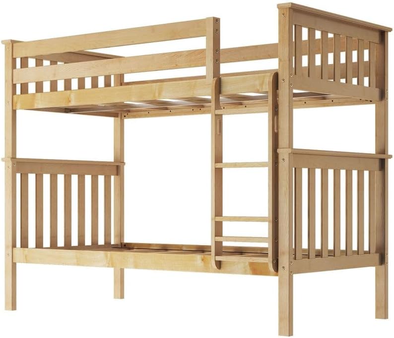 Max & Lily Bunk Bed Twin over Twin, Solid Wood Bunk Bed Frame with Ladder for Kids, 14" Safety Guardrails, Easy Assembly, No Box Spring Needed, White