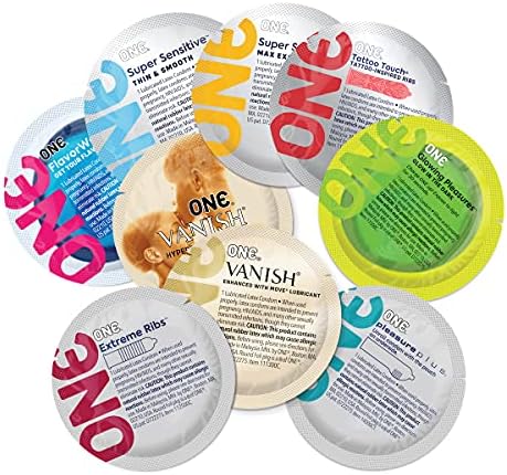 ONE® Condoms Mixed Pleasures™ Variety Pack | Ultra Thin, Glowing, Flavored, and Textured Condoms | 24 Count