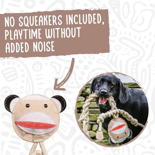 HuggleHounds Natural Rope Knottie - Leather Dog Toys for Aggressive Chewers, All Natural Cotton, Interactive Leather Toy for Small or Large Dog Breeds, Tough & Durable Chew Toy - Stuey Sock Monkey