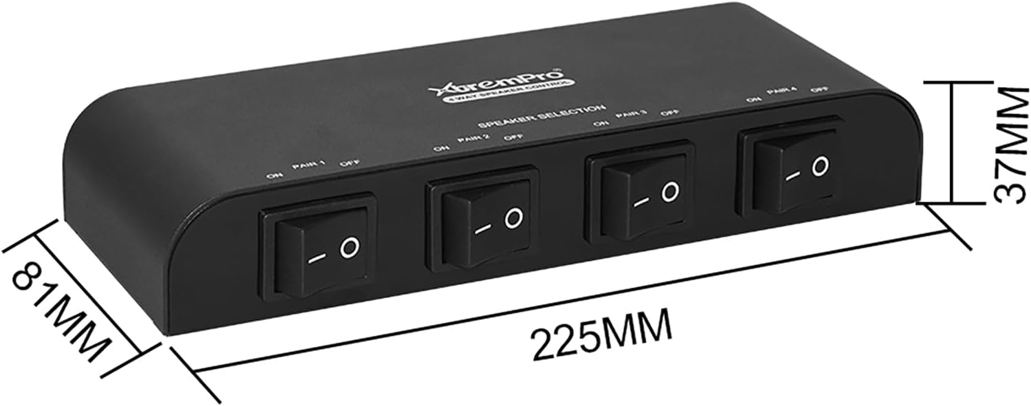 2 Way Speaker Switch, 1 in 2 Out Way Pair Stereo Speaker Selector W/Volume Control Metal Non-Slip Box - Black (61052), 9.0 x 3.25 x 1.5