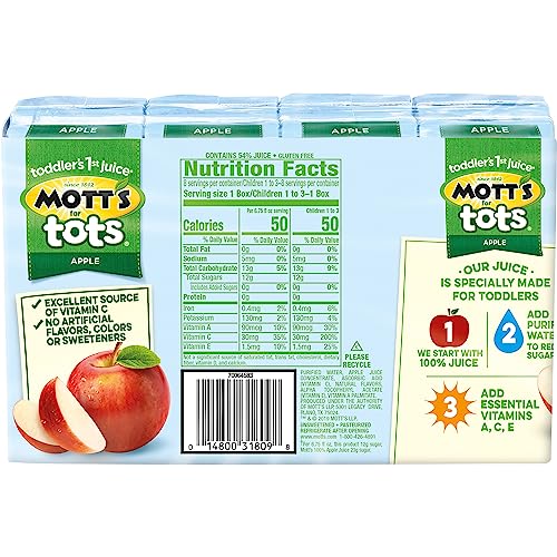 Mott's For Tots Apple, 6.75 Fl Oz Boxes, 32 Count (4 Packs Of 8), Juice With Purified Water, Good Source Of Vitamin C