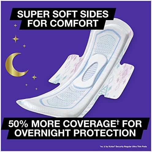 U by Kotex AllNighter Ultra Thin Overnight Pads with Wings, Fragrance-Free, 6 Packs of 14 Pads (84 Pads Total)
