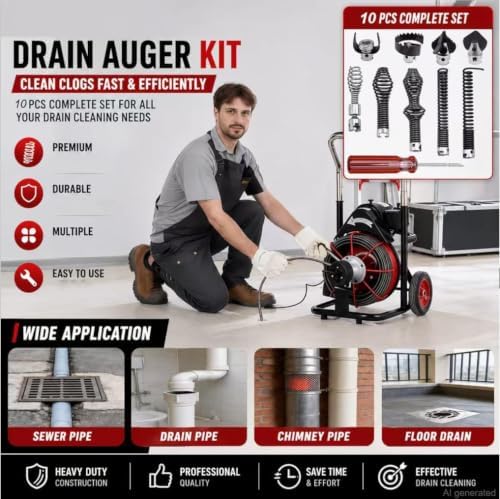 10PCS K-400 Drain Snake Drill Attachment Kit - 5/8 Inch Auger Cutter Heads & Spiral Tips Set for K-400 C-4/C-6/C-7/C-8/C-9