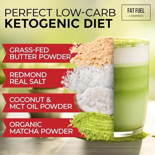 FAT FUEL Keto Matcha 22g Premium Fats - With Grass Fed Butter, MCT Oil, Coconut & Redmond Real Salt - Instant Organic Matcha, Zero Net Carb