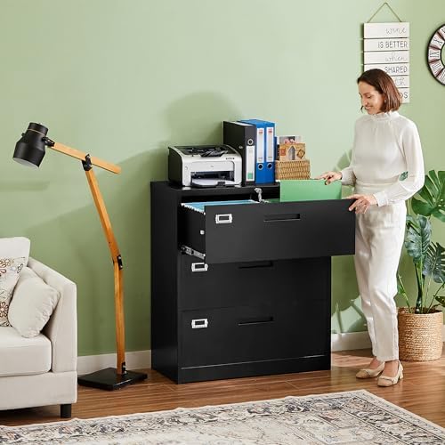 Lateral 3 Drawer File Cabinets with Lock, Metal Filing Storage Vertical Cabinets