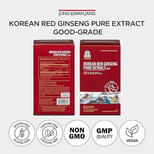 Jung Kwan Jang Korean Ginseng Pure Extract Cut - Immnue Support 30 Pouches | Sorted By Root Grade: Earth, Good & Cut, Korean Red Panax Ginseng, Ready-To-Consume Packet Supplement Drinks for Men & Women