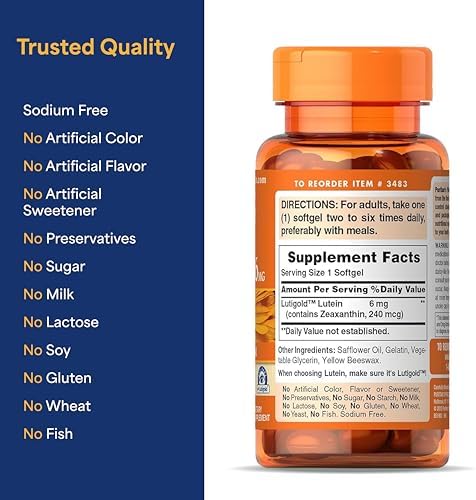 Puritan's Pride Premium Lutigold™ Lutein Carotenoid 6mg with Zeaxanthin