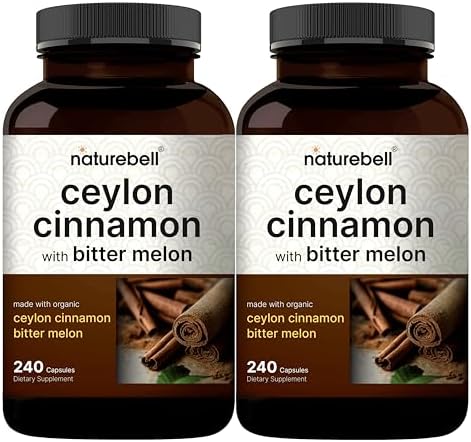 NatureBell 2 Pack Ceylon Cinnamon with Bitter Melon, 240 Capsules | Made with Organic Sri Lanka Ceylon Cinnamon and Organic Bitter Melon | Non-GMO