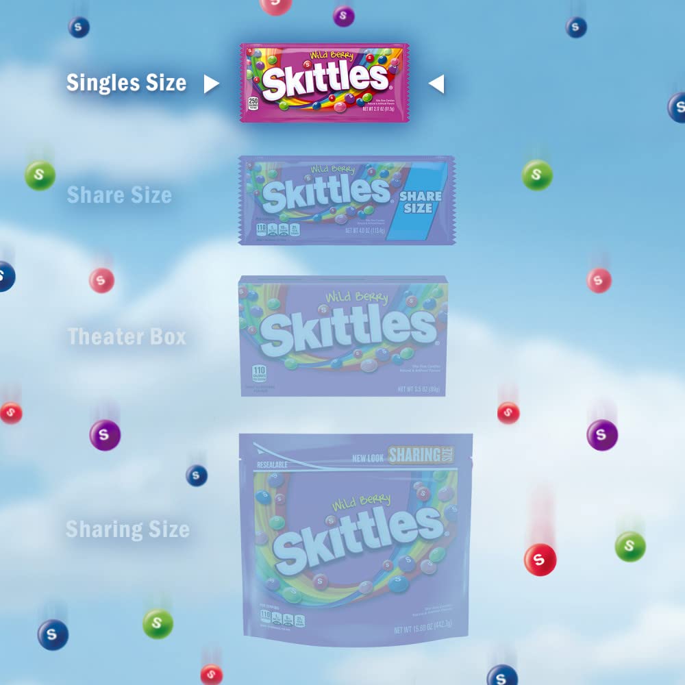 SKITTLES Wild Berry Chewy Candy, Full Size, Bulk Box, 36 Pack, 2.17 oz | Chewy wild berry fruity candy full size packs individually wrapped for movie nights, party favors, snacks, road trip, bulk