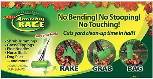Back Saving Garden Rake ― Leaf Rakes for Gardening ― Leaf Picker Upper ― Heavy Duty Leaves Claw & Rakes Lawns Garden Tool ― Easy Leaf & Grass Grabber Without Bending Over ― Yellow