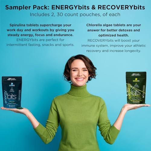 ENERGYbits/RECOVERYbits - Organic Spirulina & Chlorella Tablets - Single Serving Sample Packs - Algae Superfood - High Protein