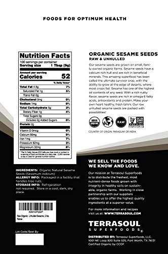 Terrasoul Superfoods Organic Unhulled Sesame Seeds, 6 Lbs (3 Pack) - Gluten Free, Raw, Keto Friendly