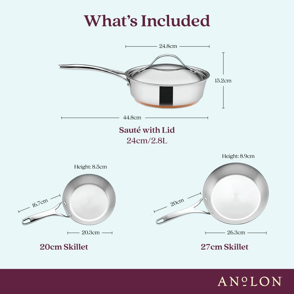 Anolon Nouvelle Stainless Steel Cookware Pots and Pans Set, 10 Piece | Stainless Steel Cookware Set with Lids, Oven Safe to 500°F, Durable Everyday Cooking, Dishwasher Safe