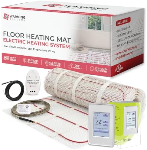 40 Sq Ft 120V Electric Floor Heating System Mat Kit | Premium UDG4-4999 touchscreen thermostat with built-in GFCI, Heating mat, floor sensor & installation monitor included.