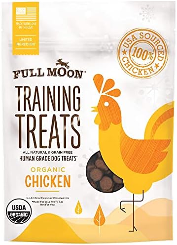 Full Moon USDA Organic Chicken Training Treats Healthy All Natural Dog Treats Human Grade 175 Treats 6 Ounce (Pack of 1) | Organic Chicken, Human Grade, No corn, No wheat, No soy, Glycerin Free, Made in the USA