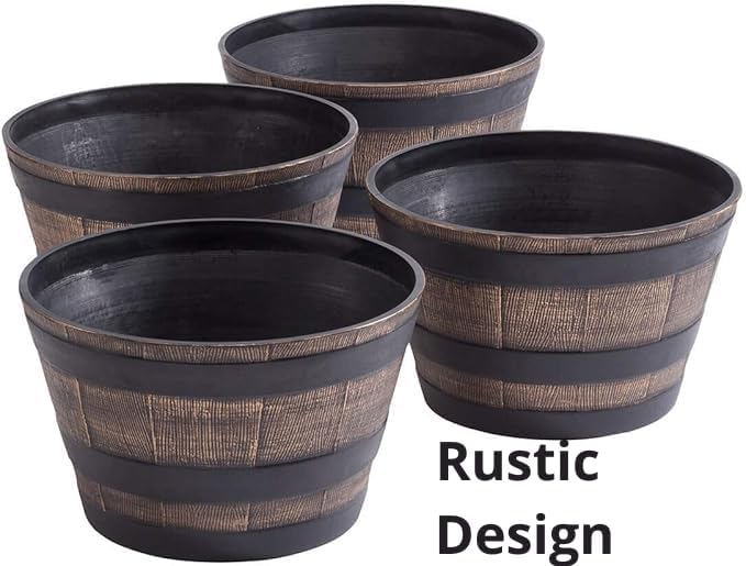 Fox Valley Traders Wood-Look Barrel Planters, Lightweight Durable | Plastic, Outdoor D cor, Rustic - 8 -H x 13 -Dia