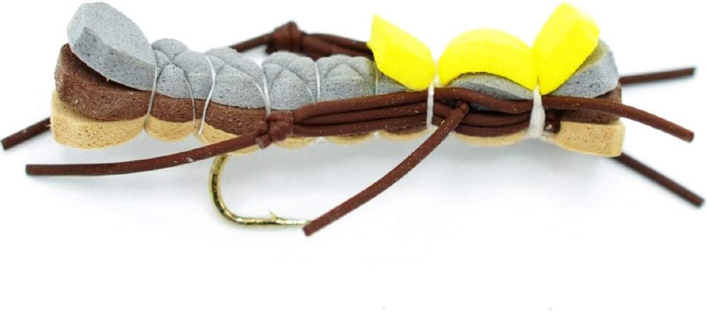 The Fly Fishing Place Trout Fly Assortment - Foam Body High Visibility Grasshopper Dry Fly Collection - 1 Dozen Flies - Hook Size 10 - Fly Fishing