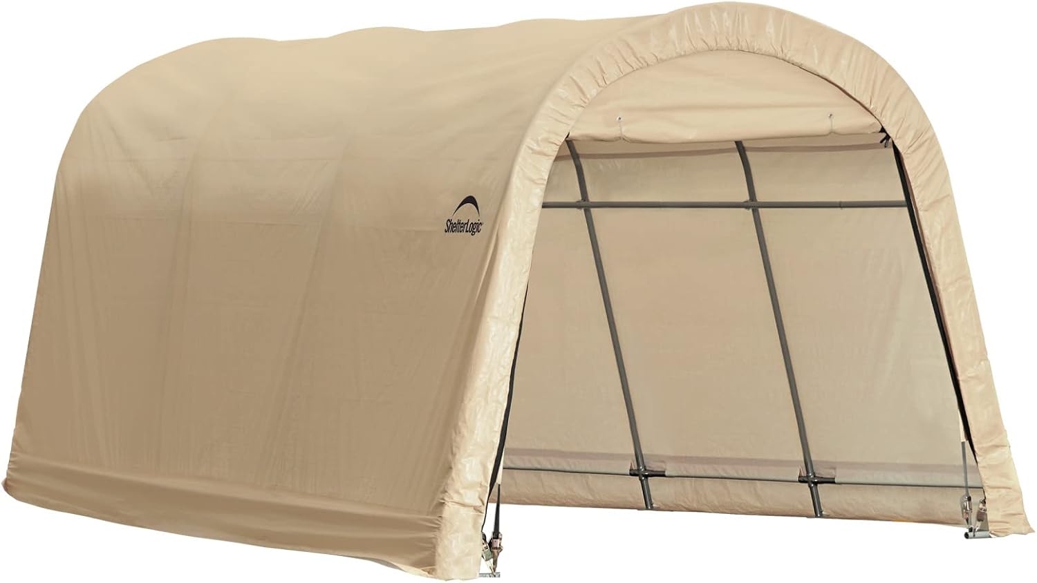 ShelterLogic 10' x 15' x 8' All-Steel Metal Frame Round Style Roof Instant Garage and AutoShelter with Waterproof and UV-Treated Ripstop Cover