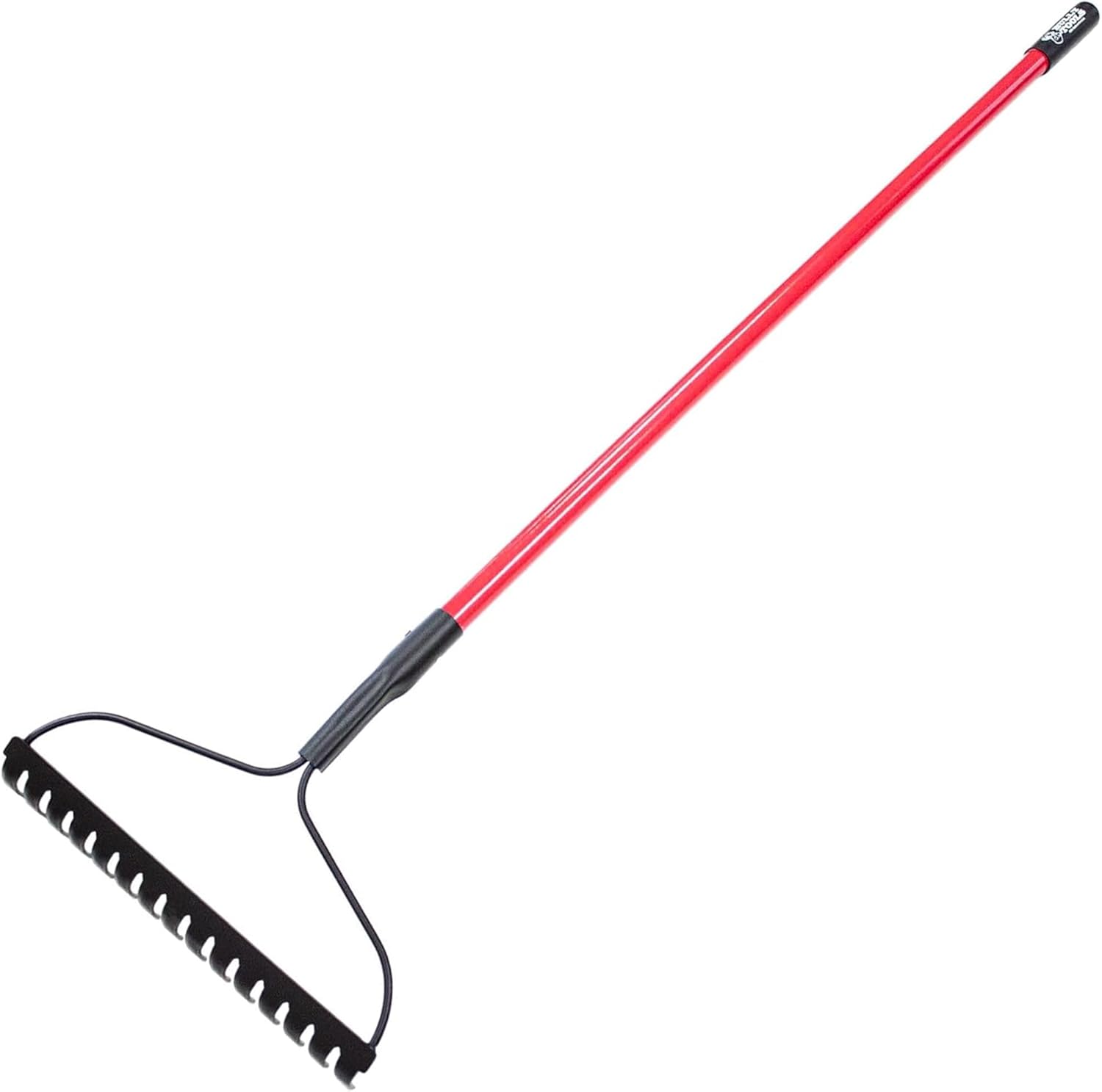 Bow Rake 16" Tines, Heavy Duty Steel Garden Rake for Leaves | 58" Fiberglass Long Handle, Rake For Lawn Debris, Mulch, Soil and Gravel