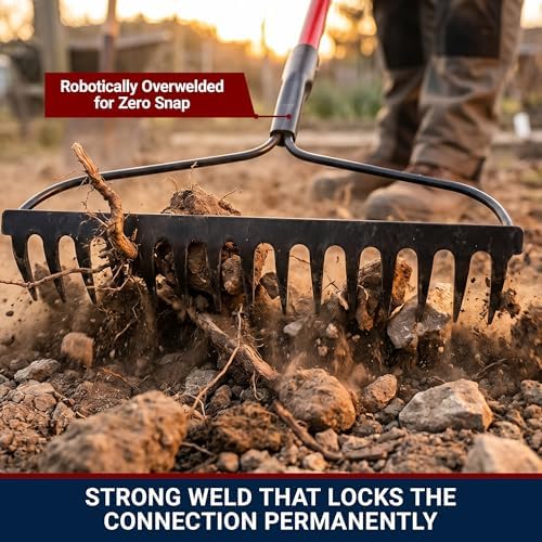 Bow Rake 16" Tines, Heavy Duty Steel Garden Rake for Leaves | 58" Fiberglass Long Handle, Rake For Lawn Debris, Mulch, Soil and Gravel