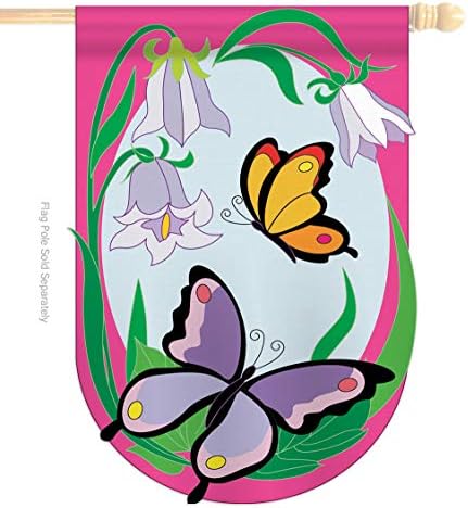 Two Group HS104048-P2-03 Butterflies Garden Friends Bugs & Frogs Applique Decorative Vertical 28" x 44" Double Sided House Flag Set Wood Dowel with