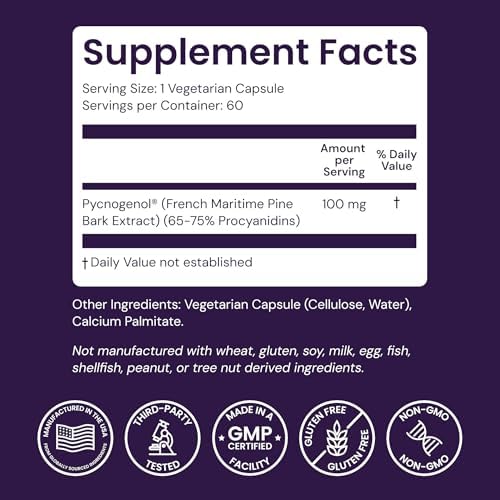 Healthy Origins Pycnogenol Pine Bark 100 mg, 60 Veggie Caps