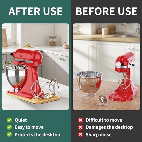 2-in-1 Mixer Sliding Mat with Attachment Storage for KitchenAid Stand Mixer, Bamboo Mixer Slider Pad for KitchenAid 4.5-5 Qt Tilt-Head Mixer