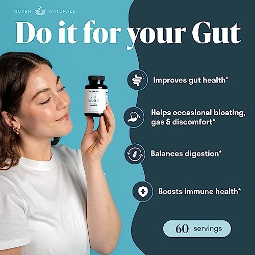 Nuven Naturals All-in-One Gut Health w/Probiotics, Prebiotics, Digestion-Supporting Herbs