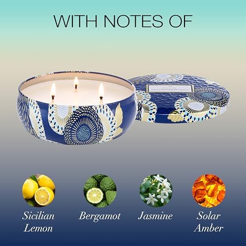 Voluspa Santal Vanille, 3 Wick Tin Candle, 12 oz, 40 Hour Burn Time, Coconut Wax for Clean Burning, Handcrafted in the USA