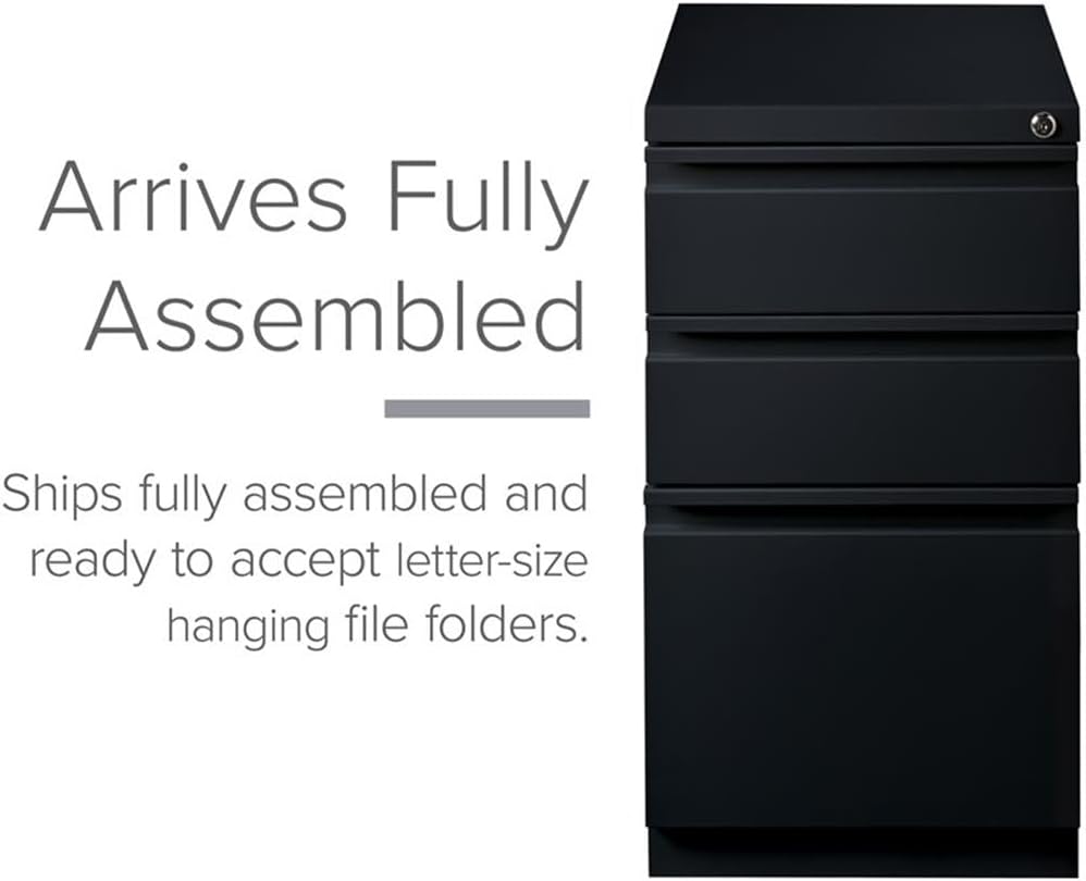 Pemberly Row 3 Drawers 27.75" Vertical White Metal Filing Cabinet Lockable Pre-Assembled Stationary Letter Size for Home, Office