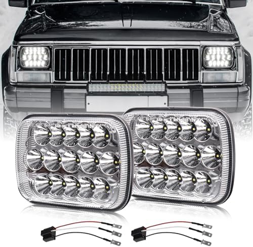 BICYACO 1 Pair 105W Rectangular 5x7/ 6x7 Inch Led Headlight High Low Beam Headlamp Compatible with Jeep Wrangler YJ Cherokee XJ Kenworth T300 1997-2010 Replacement H6054 H5054 H6054LL 69822 6052 6053