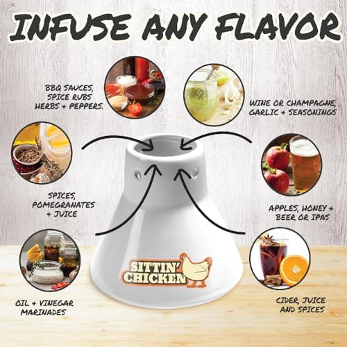 COOK'S CHOICE Sittin' Chicken Reusable Ceramic Beer Can Roaster & Steamer | Vertical Chicken Roaster Stand for Grill, Oven & Smoker - Flavor Infuser for Marinades, Beer & Sauces - Summer BBQ Essential