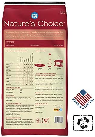 Blue Seal Nature's Choice Wild Bird Seed | High Energy Blend, Sunflower and White Safflower Seeds, No Filler | 20 Pound Bag
