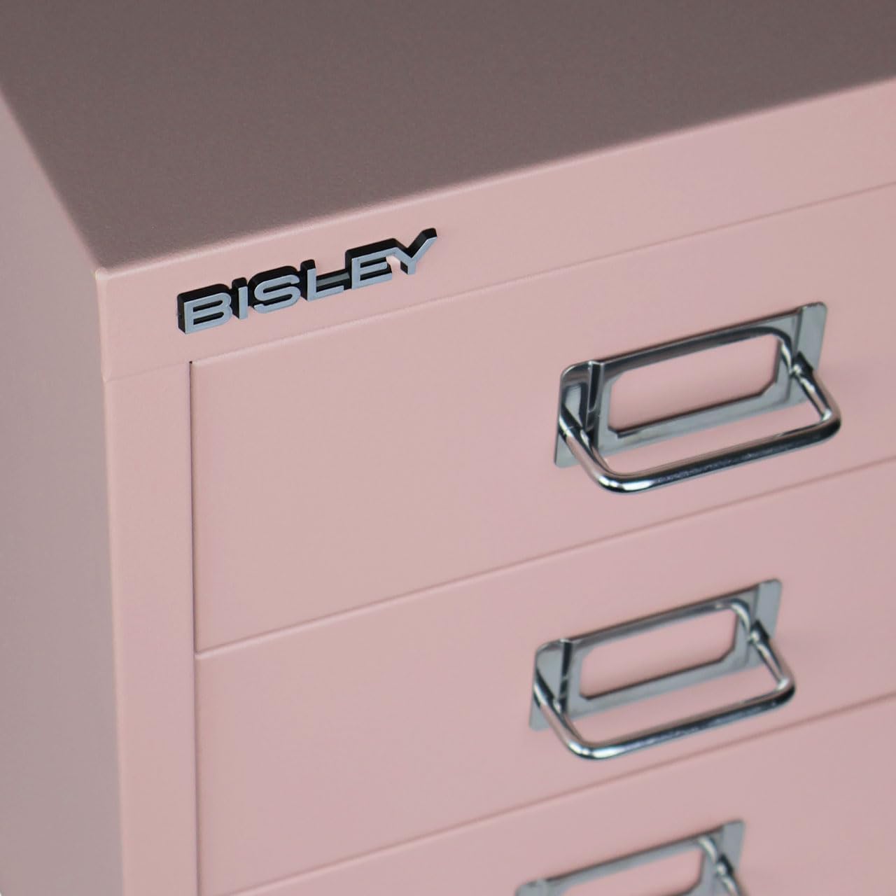 5-Drawer Steel MultiDrawer Cabinet - Orange, by Bisley | Chrome Pull Handles with Label Holders, Powder-Coated Steel, Removable Drawers, Desktop Storage, Labels Included