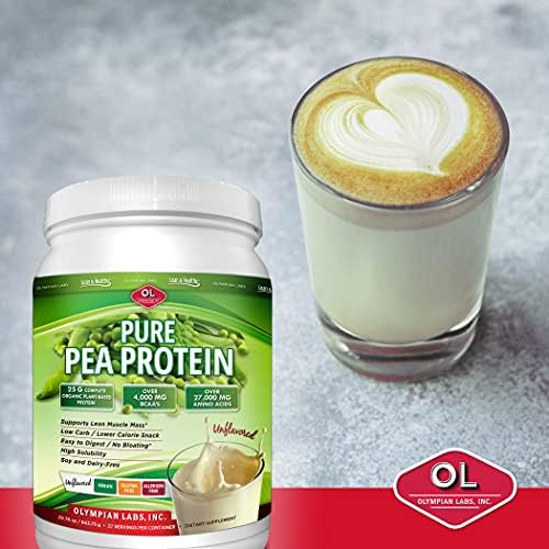 Olympian Labs Plant Based Pea Protein Powder, Unflavored - 25g of Protein, Vegan, Low Net Carbs, Gluten Free, Lactose Free, No Sugar Added, Soy Free