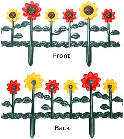 Sungmor Plastic Garden Picket Fence Edging, Sunflower Decor Lawn Flower Bed Border Panels, 4 Pack Total 98 Inches Length
